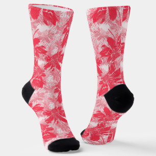 Chaussette Fleurs rouges sur blanc.