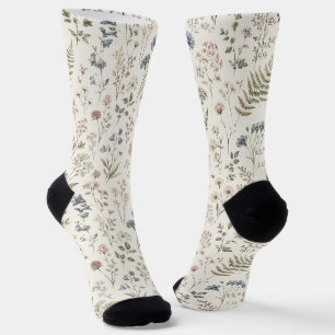 Chaussette Fleurs Sauvages Scandinaves Minimalistes Atténuées
