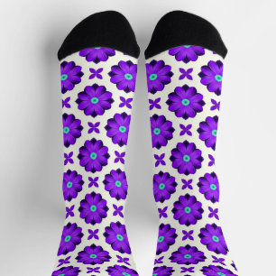 Chaussette Fleurs violettes vibrantes et motifs de feuilles