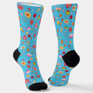 Chaussette Fleurs Whimsical sur Arrière - plan Bleu