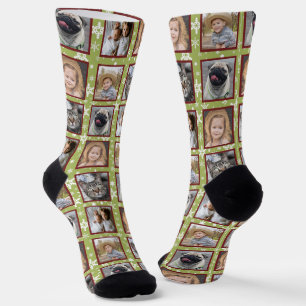 Chaussette Flocon de neige 5 Custom Family Photo Collage Vert