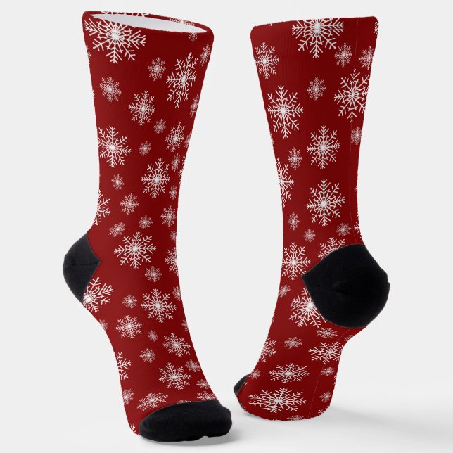 Chaussette Flocons de neige rouges et blancs (Angulaire)