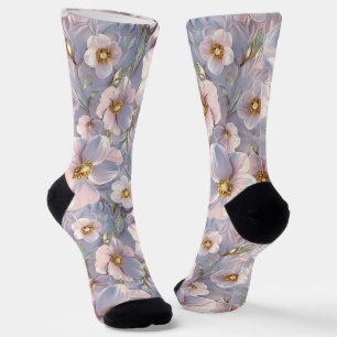 Chaussette Floral doux bleu-gris