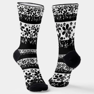 Chaussette Floral noir et blanc