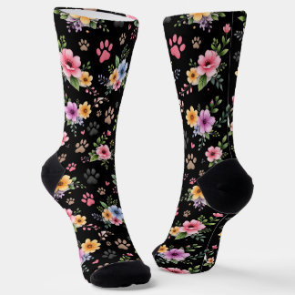 Chaussette Floral & Paw Print Pattern Socks – Cute Pastel Pet