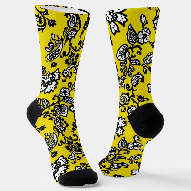 Chaussette Floral stylisé avec Arrière - plan jaune vif (Angulaire)