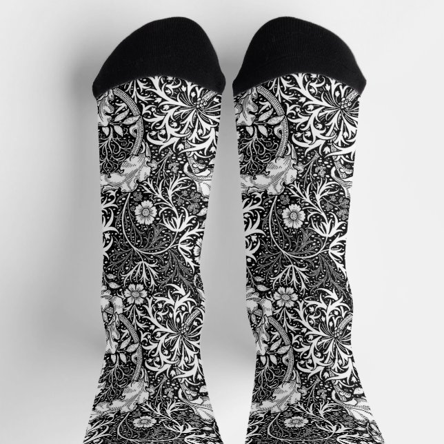 Chaussette Flore d'algues Art nouveau, noir et blanc (Haut)