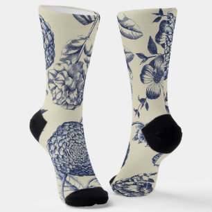Chaussette Flore d'impression florale de fleurs bleues antiqu