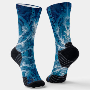 Chaussette Flux cosmique sacré - Symétrie argent bleu