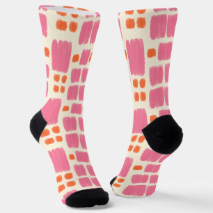 Chaussette Formes peintes rose et orange sur fond de crème