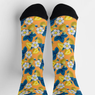 Chaussette Fraises jaunes sur orange