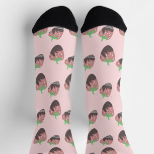 Chaussette Fraises roses recouvertes de chocolat