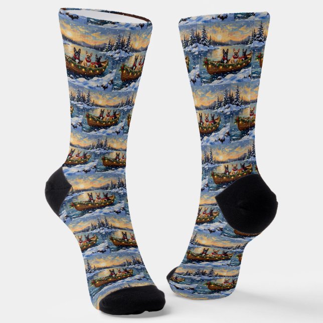 Chaussette French Bulldog Christmas Boat Holiday (Angulaire)