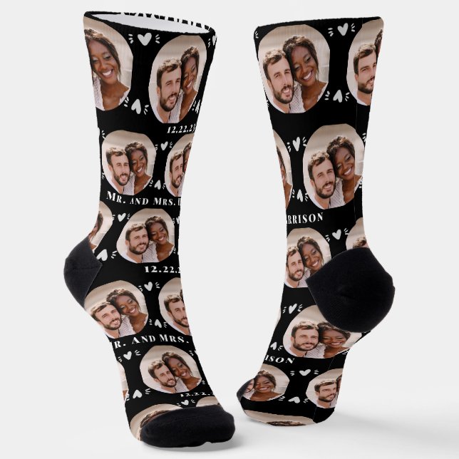 Chaussette Fun Black Newlyweds Motif photo (Angulaire)
