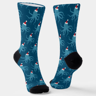 Chaussette Fun Blue Octopus Santa Hat Noël