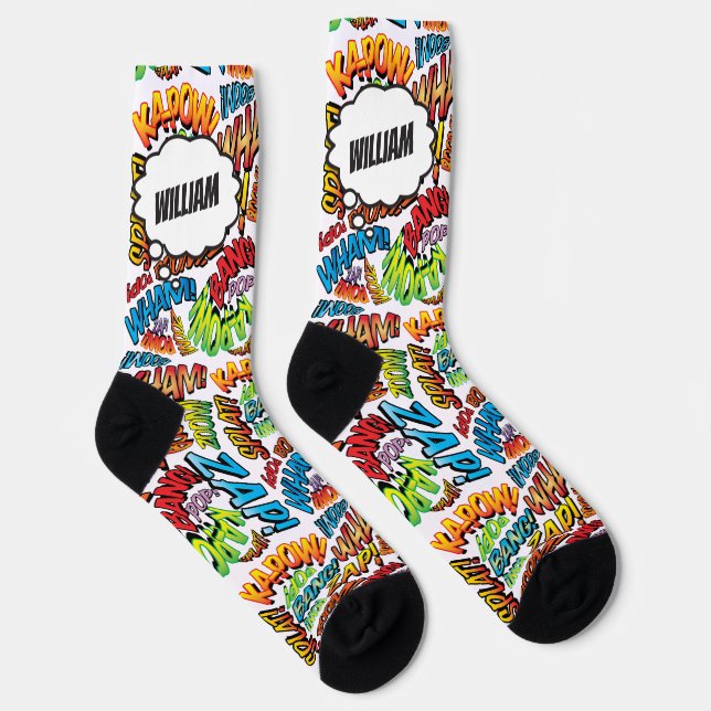 Chaussette Fun Comic Book Nom personnalisé (Droite)