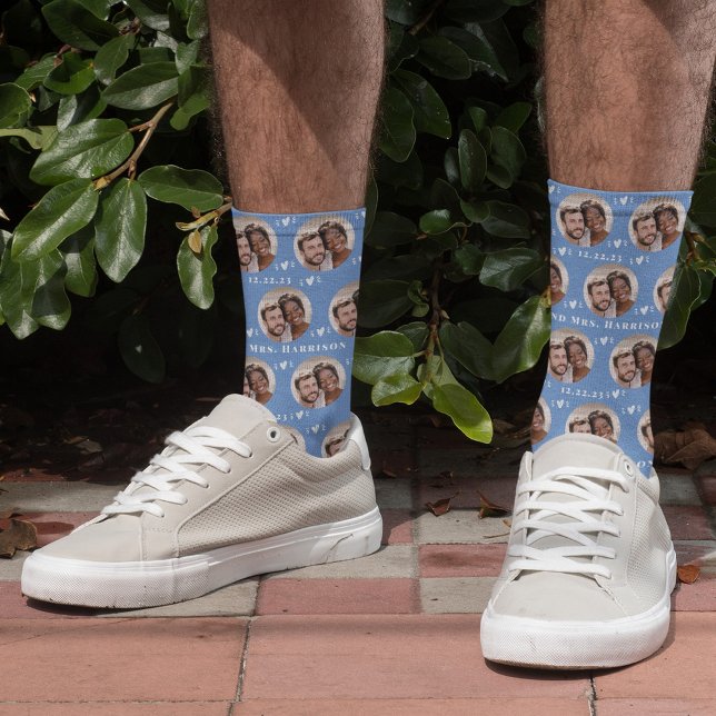 Chaussette Fun Cornflower Bleu Nouveau marié Couple Motif pho (Créateur téléchargé)
