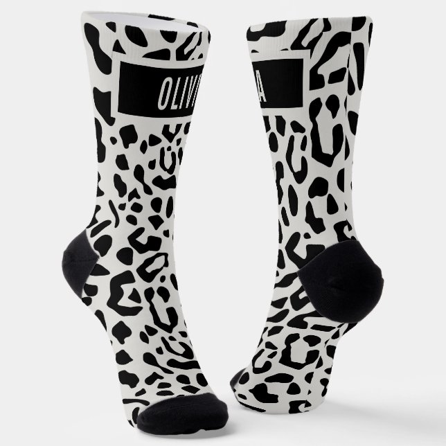 Chaussette Fun Nom personnalisé Snow Leopard Poster de animal (Angulaire)
