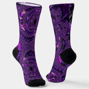 Chaussette Funky Bold Boho Purple Digital Abstrait Fractal