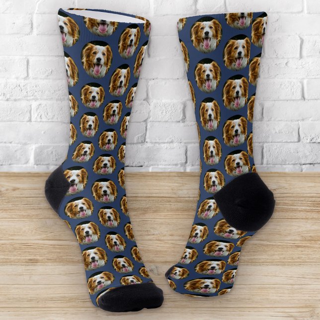 Chaussette Funky Custom Animaux Photo Chien Chat Motif Bleu (Créateur téléchargé)