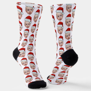 Chaussette Funky Custom Face Photo Père Noël Head Christmas