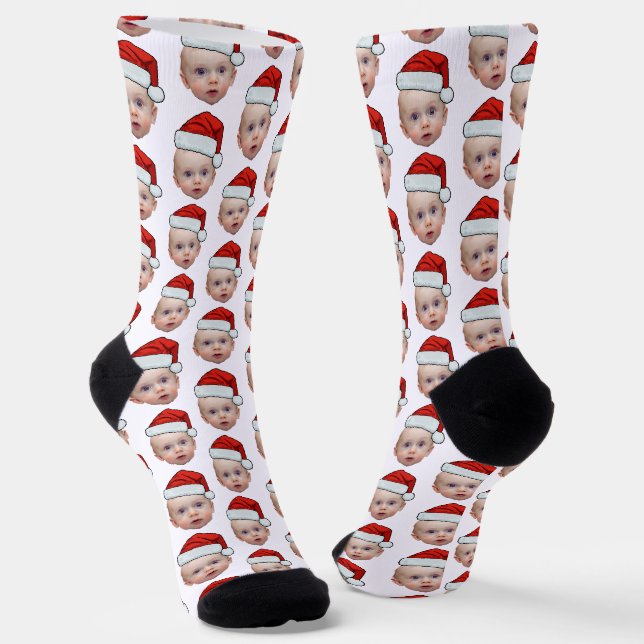 Chaussette Funky Custom Face Photo Père Noël Head Christmas (Angulaire)