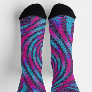 Chaussette Funky néon vibrant Magenta et cyan spirale fractal