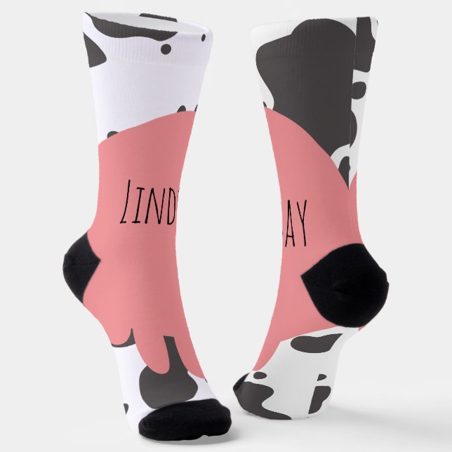 Chaussette Funny Cow rose Nom Motif (Angulaire)