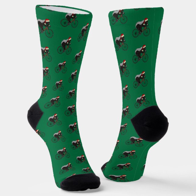 Chaussette Funny Honey Badger Père Noël Cyclist Vert Noël (Angulaire)