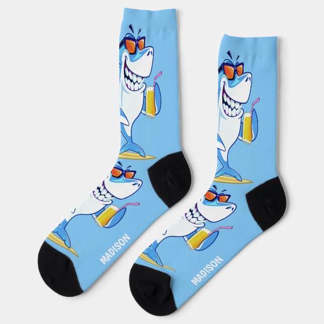 Chaussette Funny Shark nom personnalisé (Gauche)