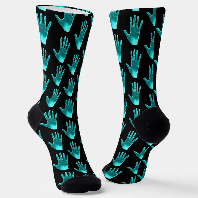 Chaussette Funny Turquoise Motif main (Angulaire)