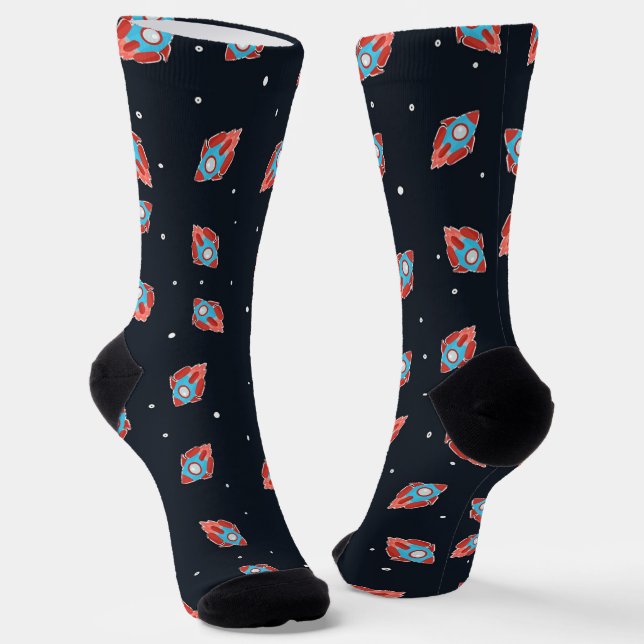 Chaussette fusée spatiale rouge et bleue (Angulaire)