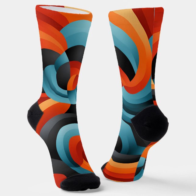 Chaussette Fusion écliptique : Abstrait bleu, noir et orange (Angulaire)