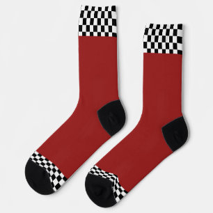 Chaussette Garniture à carreaux noir et blanc Rouge foncé