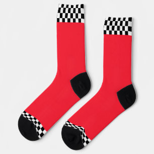 Chaussette Garniture à carreaux noir et blanc véritable rouge