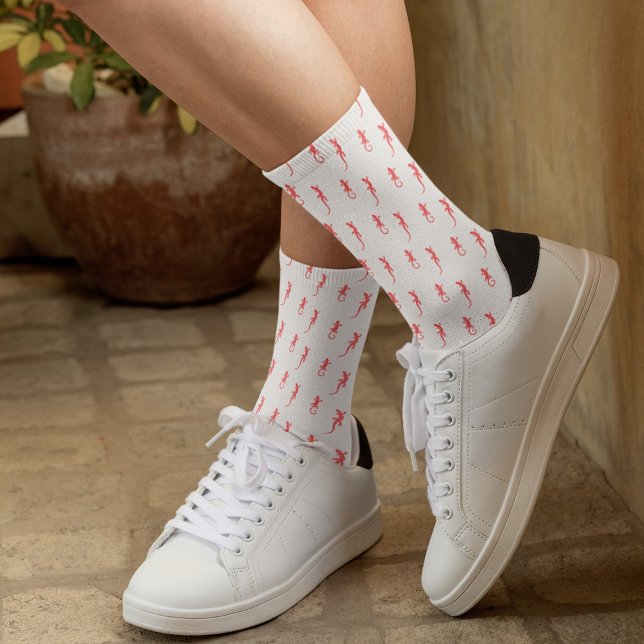 Chaussette Geckos en escalade rouge vers le haut (sur blanc) (Créateur téléchargé)