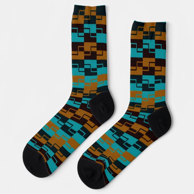 Chaussette Geometric Turquoise and light/dark Brown Black (Gauche)