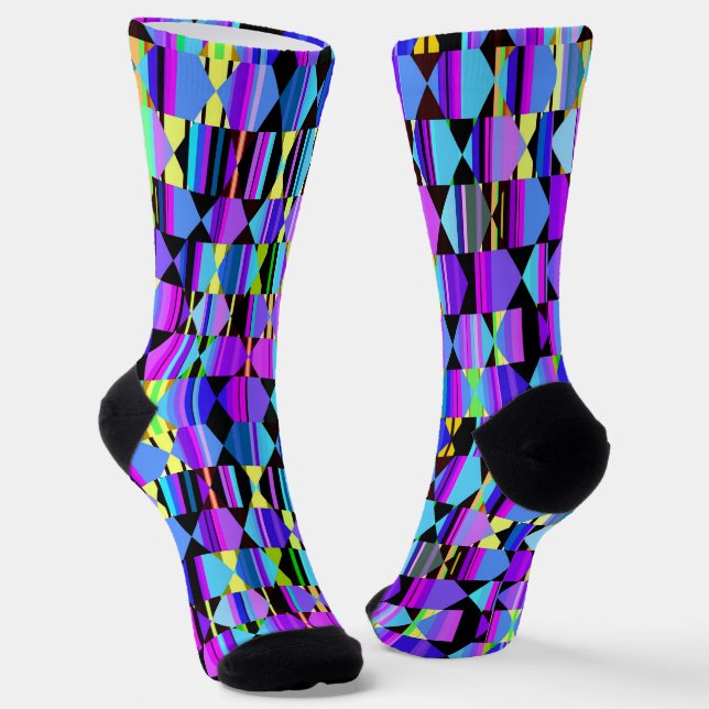 Chaussette Géométrie bleu et violet avec hexagones, triangles (Angulaire)