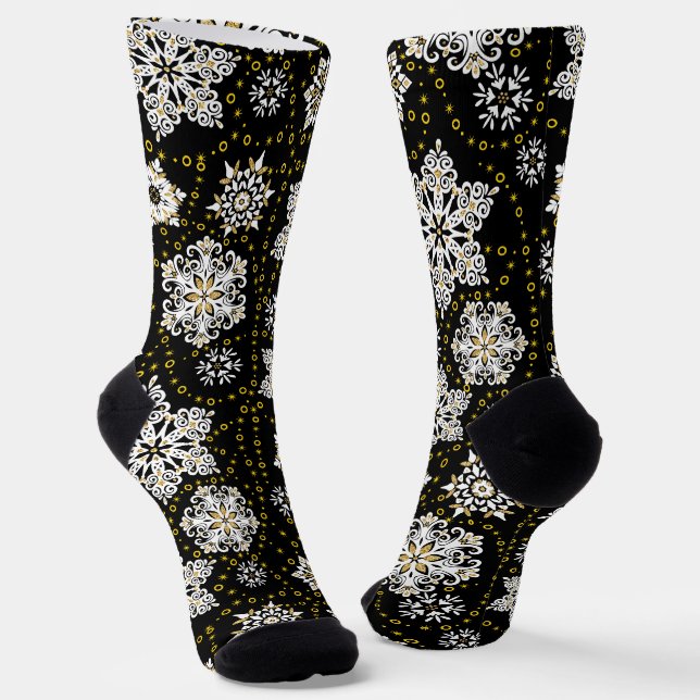 Chaussette Glam aux flocons dorés de minuit (Angulaire)