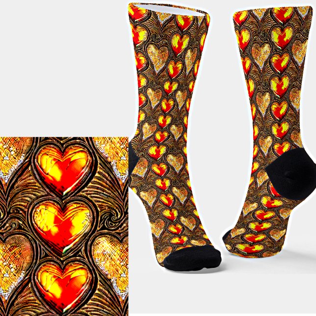 Chaussette Gold Red Yellow Metallic Effect Hearts 3D sur Brow (Créateur téléchargé)