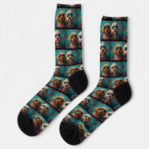 Chaussette Goldendoodle avec coeur Roses Saint-Valentin