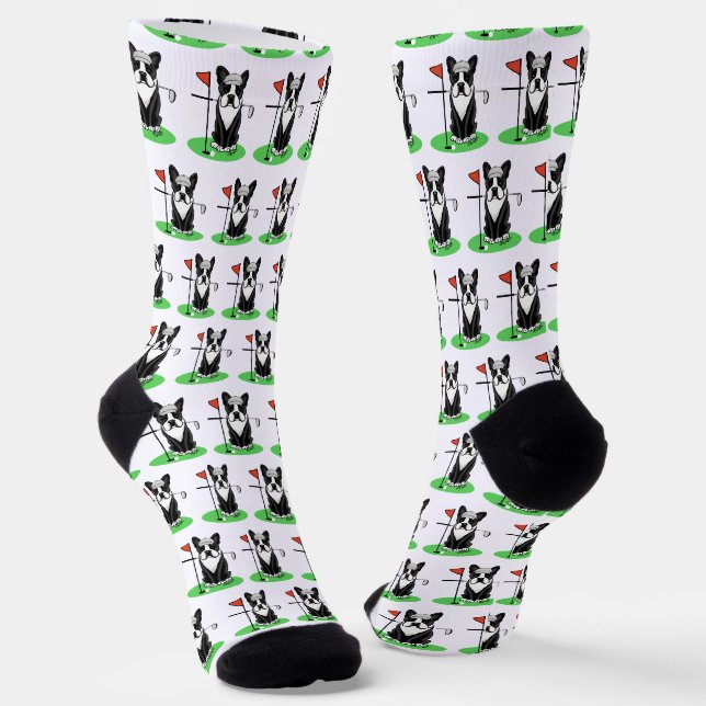 Chaussette Golf Boston Terrier (noir) mignon chien (Angulaire)