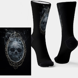 Chaussette Goth vapeur fumée crâne en miroir sur noir