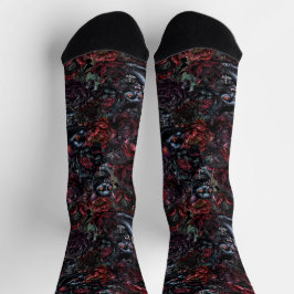 Chaussette Gothic Black Cat & Dark Flowers Pattern 