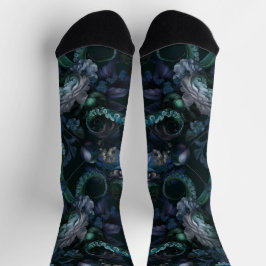 Chaussette Gothic Cthulhu Turquoise Tentacle With Flowers
