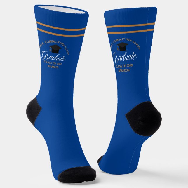 Chaussette Graduation 2025 Blue Gold Custom High School (Angulaire)