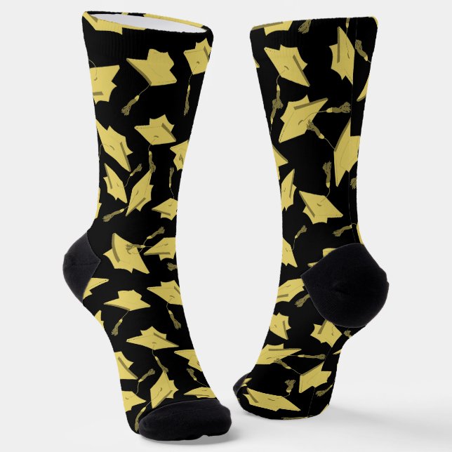 Chaussette Graduation Casquettes noirs et d'or dans l'air (Angulaire)