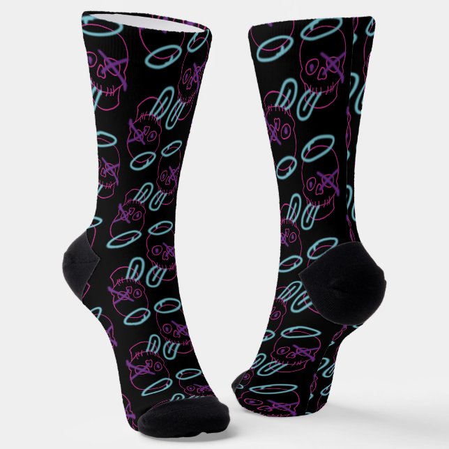 Chaussette Graffiti crâne - rose, violet, bleu et noir (Angulaire)
