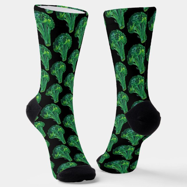 Chaussette Grande Belle Brocoli Fun Aquarelle Noire (Angulaire)