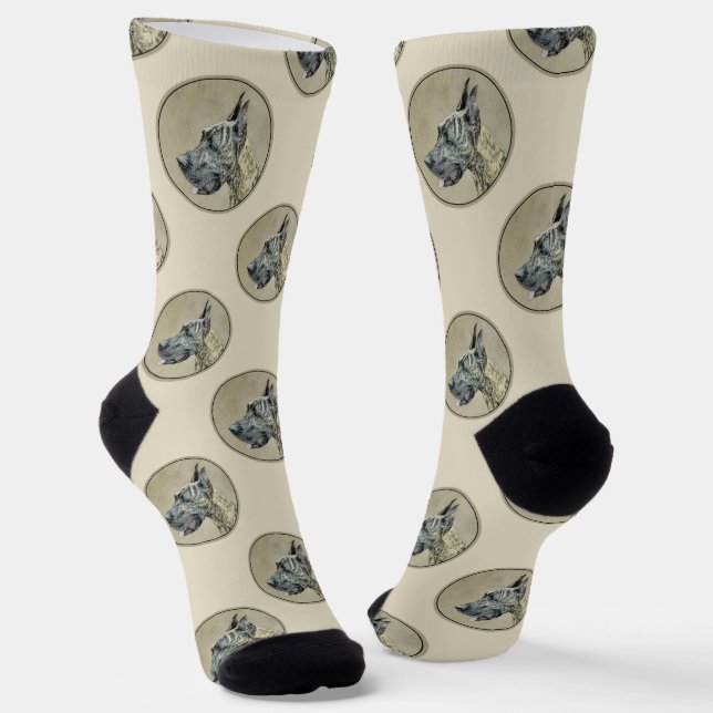 Chaussette Grande Dane Peinture Brindle Original Pet Dog Art (Angulaire)